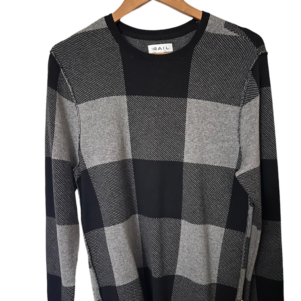 The Rail Mens Black Grey Buffalo Check Plaid 100% Cotton Crewneck Sweater Size S